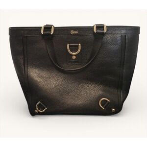 Gucci D Ring Tote Black Leather Gold Hardware Vintage NWT Neiman Marcus